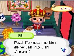 Jugador probándose la Corona Imperial en Animal Crossing: Wild World.
