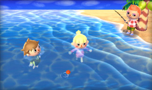 Una imagen en la que se ven los jugadores nadando mientras que otro pesca.
