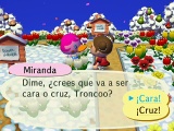 Miranda en Animal Crossing: City Folk/Let's Go To The City, en el día del Carnaval. Está jugando a lanzar la moneda y escoger cara o cruz, un juego de suerte, para poder quedarse con una chuche del jugador u otra cosa en caso de que no tenga, si le sale el lado elegido.
