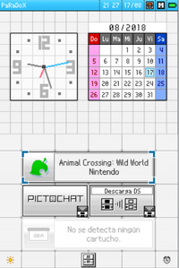 Menú de Inicio del Nintendo DS y DS Lite con el juego de Animal Crossing puesto.