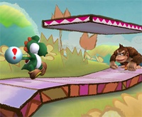 Yoshi a punto de tirar la Trampa a Donkey Kong