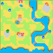 Pueblo de Animal Crossing: Wild World con dos lagos.