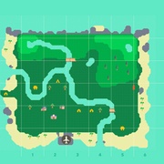 Isla de Animal Crossing: New Horizons con dos lagos.