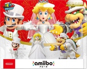 Pack japonés con los amiibo de Mario, Peach y Bowser en trajes nupciales.