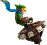 Link con el aerodisco que se desbloquea tras escanear su amiibo.