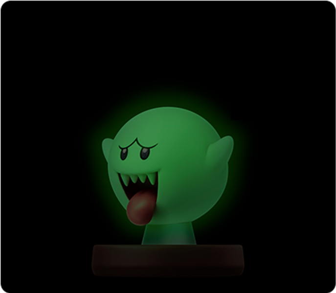 Archivo:Amiibo de Boo brillando en la oscuridad - Serie Super Mario.png
