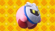Kirby con la máscara de Meta Knight.