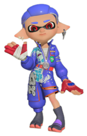 Inkling usando el atuendo de combate Hohojiro.