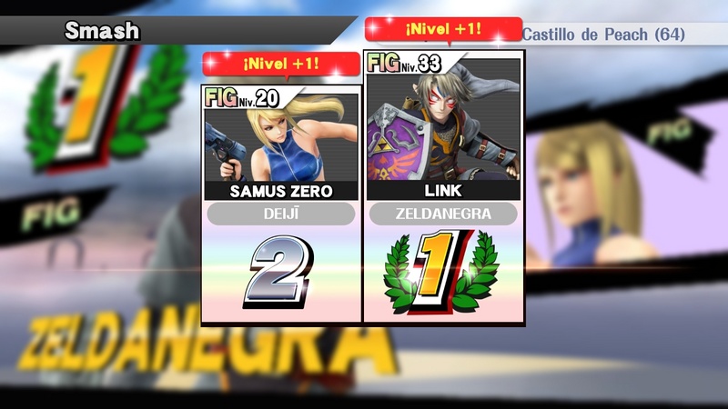 Archivo:Dos amiibo subiendo de nivel terminando un combate - Super Smash Bros. for Wii U.jpg