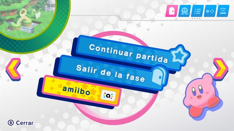 Archivo:Menú de pausa con la opción de amiibo marcada - Kirby Star Allies.jpg