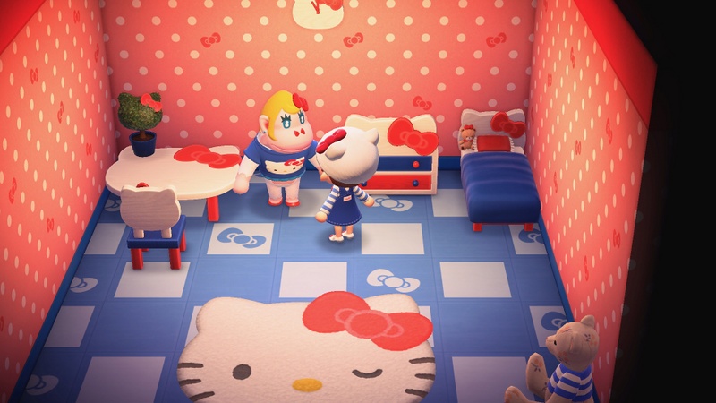 Archivo:Rila y algunos objetos temáticos de Hello Kitty - Animal Crossing New Horizons.jpg