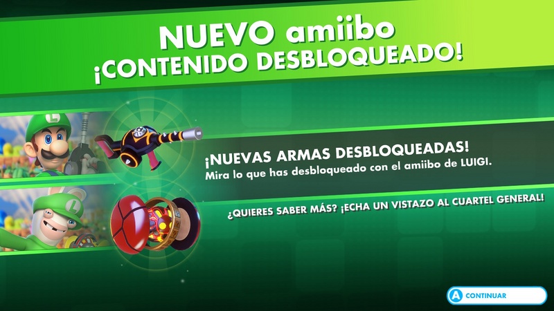 Archivo:Armas amiibo desbloqueadas (Luigi) - Mario + Rabbids Kingdom Battle.jpg