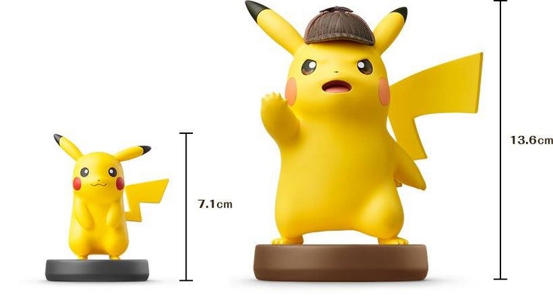 Archivo:Comparativa de tamaño entre los amiibo de Pikachu (Super Smash Bros.) y Detective Pikachu.jpg