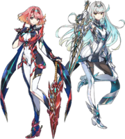 Nuevas apariencias de Pyra y Mythra posibles de obtener con sus respectivos amiibo.