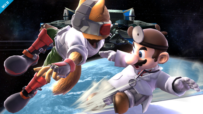 Archivo:Dr. Mario y Fox en la Estación espacial SSB4 (Wii U).jpg