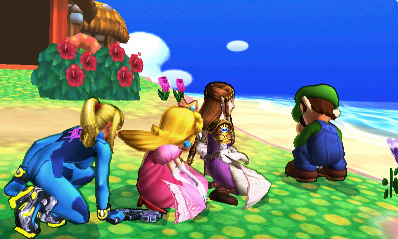 Archivo:Samus Zero, Peach, Zelda y Luigi en la Isla Tórtimer SSB4 (3DS).png