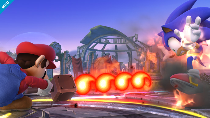 Archivo:Mario atacando a Sonic con la Barrera de fuego SSB4 (Wii U).jpg