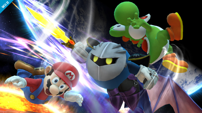 Archivo:Meta Knight atacando a Mario y Yoshi SSB4 (Wii U).png
