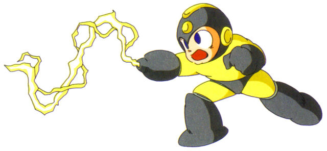 Archivo:Artwork de Mega Man usando el Thunder Beam en Mega Man.jpg