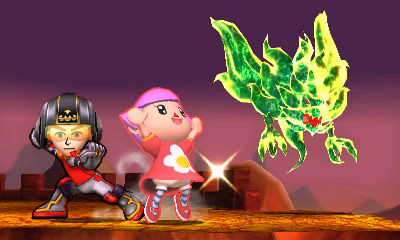 Archivo:Karateka Mii y Aldeana junto al Rey de las Tinieblas SSB4 (3DS).jpg