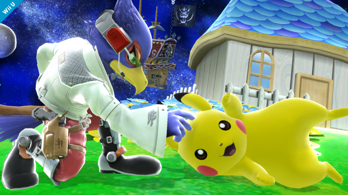 Archivo:Pikachu y Falco en la Galaxia Mario SSB4 (Wii U).jpg