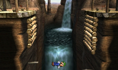 Archivo:Luigi cayendo al vacío en el Valle Gerudo SSB4 (3DS).jpg