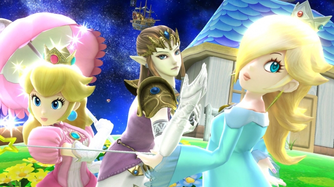 Archivo:Peach, Estela y Zelda en la Galaxia Mario SSB4 (Wii U).jpg