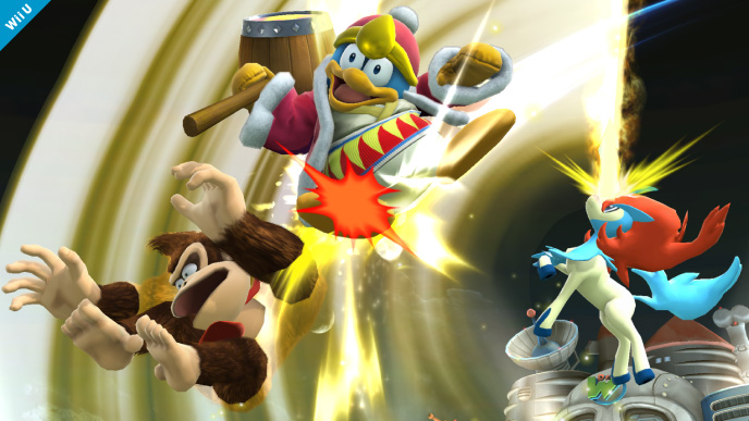 Archivo:Keldeo atacando a Donkey Kong y al Rey Dedede SSB4 (Wii U).jpg