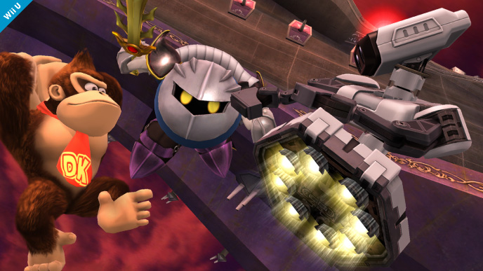 Archivo:R.O.B., Meta Knight y Donkey Kong en el Hal Abarda SSB4 (Wii U).jpg