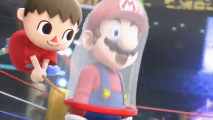 Archivo:Aldeano atrapando a Mario con su red Trailer Wii U SSB4.png