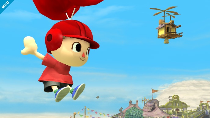 Archivo:Aldeano flotando con un casco con globos SSB4 (Wii U).jpg
