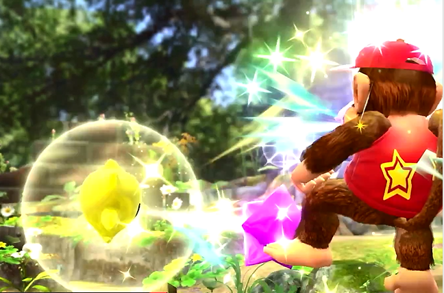 Archivo:Destello atacando a Diddy Kong con Trozos de estrella SSB4 (Wii U).png
