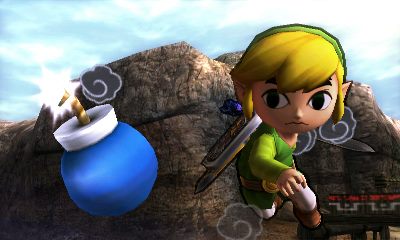 Archivo:Toon Link lanzando una bomba en el Desierto Gerudo SSB4 (3DS).jpg