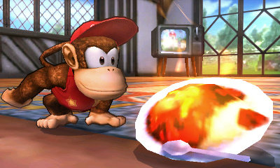 Archivo:Diddy Kong junto a un Curry Superpicante SSB4 (3DS).jpg