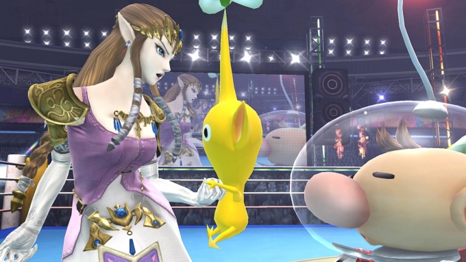 Archivo:Zelda y Olimar en el Ring de boxeo SSB4 (Wii U).jpg