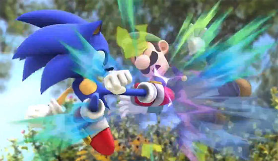 Archivo:Sonic realizando un ataque aéreo contra Luigi SSB4 (Wii U).jpg