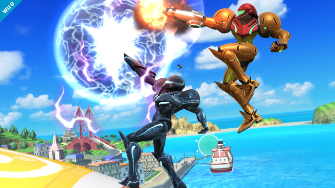 Archivo:Samus oscura atacando junto a Samus SSB4 (Wii U).jpg