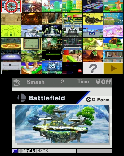 Archivo:Pantalla de selección de escenarios del modo Multijugador SSB4-3DS.jpg