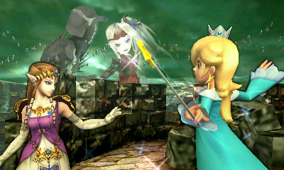 Archivo:Zelda, Estela y Viridi en el Bosque Génesis SSB4 (3DS).jpg