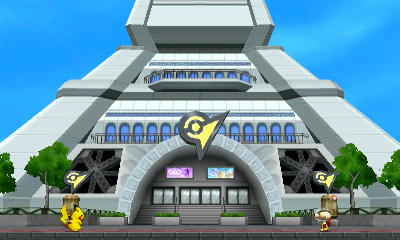 Archivo:Pikachu y Olimar en la base del escenario Torre Prisma - (SSB. for 3DS).jpg