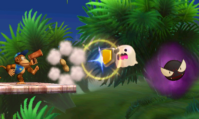 Archivo:Gastly y un Fantasma atacando a Diddy Kong en la Smashventura SSB4 (3DS).jpg