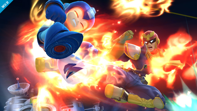 Archivo:Captain Falcon atacando a Mega Man en el Castillo de Dr. Wily SSB4 (Wii U).jpg