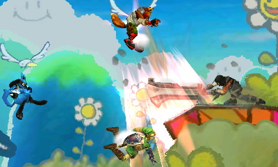 Archivo:Magno atacando a Fox, Lucario y Link SSB4 (3DS).JPG