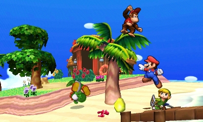 Archivo:Yoshi, Mario, Diddy Kong y Toon Link en la Isla Tórtimer SSB4 (3DS).jpg