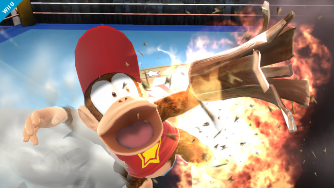 Archivo:Diddy Kong usando Cacahuetola en el Ring de boxeo SSB4 (Wii U).jpg