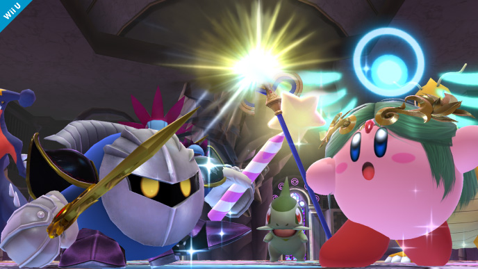 Archivo:Meta Knight junto a Kirby con el poder de Palutena SSB4 (Wii U).png