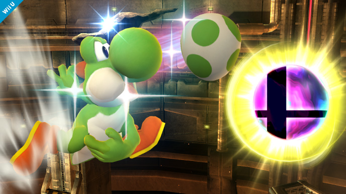 Archivo:Yoshi lanzando un huevo a la Bola Smash SSB4 (Wii U).png