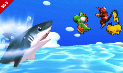 Archivo:Yoshi junto a Diddy Kong y Pikachu en la playa de la Isla Tórtimer SSB4 (3DS).png