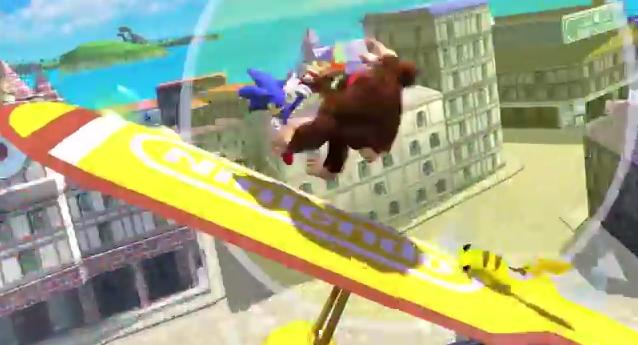 Archivo:Sonic Pikachu y Donkey Kong en la Isla Pilotwings SSB4 (Wii U).jpg