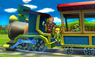 Archivo:Toon Link, Link y Bigboy en el Tren de los Dioses SSB4 (3DS).jpg